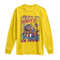 Funny Highland Cow Pool Party 4th Of July Long Sleeve Shirt Red White And Moo