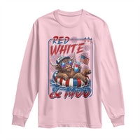 Funny Highland Cow Pool Party 4th Of July Long Sleeve Shirt Red White And Moo