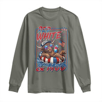 Funny Highland Cow Pool Party 4th Of July Long Sleeve Shirt Red White And Moo
