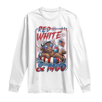 Funny Highland Cow Pool Party 4th Of July Long Sleeve Shirt Red White And Moo