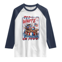 Funny Highland Cow Pool Party 4th Of July Raglan Shirt Red White And Moo