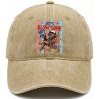 Funny Patriotic Highland Cow Washed Cotton Baseball Cap 4th Of July Fireworks Celebration