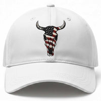 Vintage Western Cow Skull Usa Flag Baseball Cap Patriotic American Pride