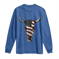 Vintage Western Cow Skull Usa Flag Long Sleeve Shirt Patriotic American Pride