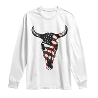 Vintage Western Cow Skull Usa Flag Long Sleeve Shirt Patriotic American Pride