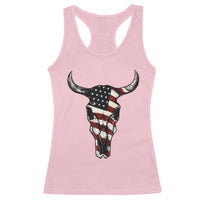 Vintage Western Cow Skull Usa Flag Racerback Tank Top Patriotic American Pride