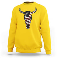 Vintage Western Cow Skull Usa Flag Sweatshirt Patriotic American Pride