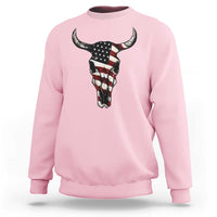 Vintage Western Cow Skull Usa Flag Sweatshirt Patriotic American Pride