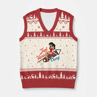 Funny Patriotic Pin Up Girl Firework USA Gift V-Neck Knit Sweater Vest Just Here To Bang