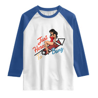 Funny Patriotic Pin Up Girl Firework USA Gift Raglan Shirt Just Here To Bang