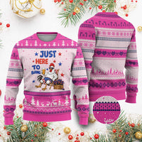 Funny Chicken 4th Of July Celebration Ugly Christmas Sweater Just Here To Bang