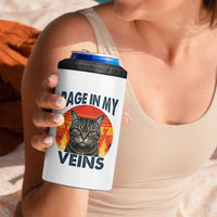Cat Meme 4 in 1 Can Cooler Tumbler Funny Rage In My Veins Sarcastic Animal Humor
