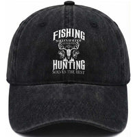 Hunter Fishermen Gifts Washed Cotton Baseball Cap Fishing Solves Half Hunting Solves The Rest