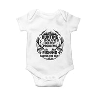 Hunter Fishermen Gifts Baby Onesie Fishing And Hunting Solve My Problems - Wonder Print Shop