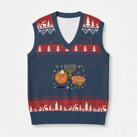 Hanukkah Sufganiyah And Latke Lifting Menorah V-Neck Knit Sweater Vest Funny Holiday Gift - Wonder Print Shop