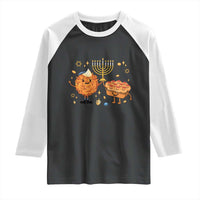 Hanukkah Sufganiyah And Latke Lifting Menorah Raglan Shirt Funny Holiday Gift - Wonder Print Shop