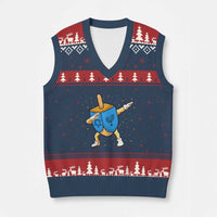 Funny Hanukkah Dreidel Dabbing Holiday Gift V-Neck Knit Sweater Vest - Wonder Print Shop