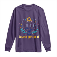 Funny Hanukkah Long Sleeve Shirt Lets Get Lit Jewish Holiday Gift - Wonder Print Shop