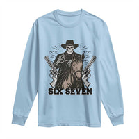 Six Seven Meme Skeleton Cowboy Long Sleeve Shirt Funny Western Gift - Wonder Print Shop