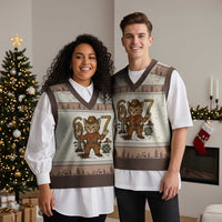 Funny Cowcat Six Seven Meme V-Neck Knit Sweater Vest Gen Alpha 67 Trend Gift - Wonder Print Shop