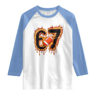 Funny American Football Six Seven Raglan Shirt Fire Drip 67 Meme - Wonder Print Shop