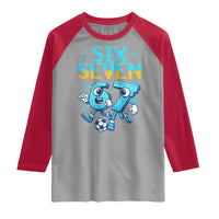 Funny Six Seven Pixel Playing Soccer Raglan Shirt Gen Z Alpha Gift
