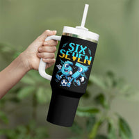 Funny Six Seven Pixel Playing Soccer Tumbler With Handle Gen Z Alpha Gift