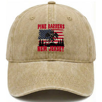 Patriotic Jersey Devil Washed Cotton Baseball Cap Pine Barrens New Jersey Cryptid