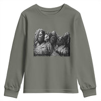Cryptid Mount Rushmore Youth Sweatshirt Bigfoot Mothman Jersey Devil Chupacabra