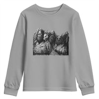 Cryptid Mount Rushmore Youth Sweatshirt Bigfoot Mothman Jersey Devil Chupacabra