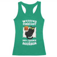 Funny Cat Drinking Racerback Tank Top Weekend Forecast 100% Chance Of Bourbon - Wonder Print Shop