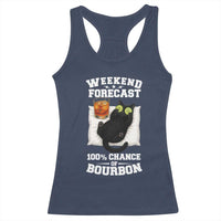 Funny Cat Drinking Racerback Tank Top Weekend Forecast 100% Chance Of Bourbon - Wonder Print Shop