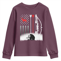 Bow Deer Hunting Youth Sweatshirt American Flag Hunter Gift - Wonder Print Shop