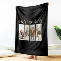 Santa Funny Christmas Hunter Look Throw Blanket He Is Hunting - Wonder Print Shop