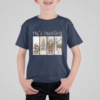 Santa Funny Christmas Hunter Look T Shirt For Kid He Is Hunting - Wonder Print Shop