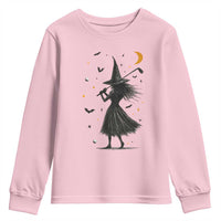 Halloween Sports Gift Youth Sweatshirt Creepy Witch With Golf Club - Wonder Print Shop