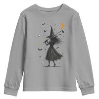 Halloween Sports Gift Youth Sweatshirt Creepy Witch With Golf Club - Wonder Print Shop