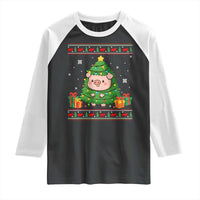Funny Pig Christmas Tree Ugly Sweater Raglan Shirt Farm Animal Gift - Wonder Print Shop
