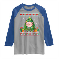 Funny Pig Christmas Tree Ugly Sweater Raglan Shirt Farm Animal Gift - Wonder Print Shop