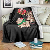 Santa Pig Sleigh Crew Throw Blanket Funny Christmas Pig Lover Gift - Wonder Print Shop