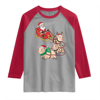 Santa Pig Sleigh Crew Raglan Shirt Funny Christmas Pig Lover Gift - Wonder Print Shop