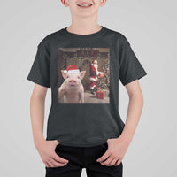 Funny Christmas Pig Selfie With Santa Gift T Shirt For Kid - Wonder Print Shop
