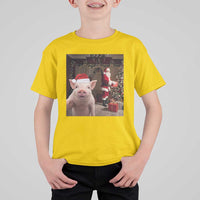 Funny Christmas Pig Selfie With Santa Gift T Shirt For Kid - Wonder Print Shop