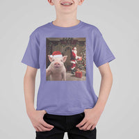 Funny Christmas Pig Selfie With Santa Gift T Shirt For Kid - Wonder Print Shop