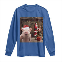 Funny Christmas Pig Selfie With Santa Gift Long Sleeve Shirt - Wonder Print Shop