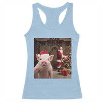 Funny Christmas Pig Selfie With Santa Gift Racerback Tank Top - Wonder Print Shop