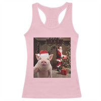 Funny Christmas Pig Selfie With Santa Gift Racerback Tank Top - Wonder Print Shop