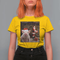 Funny Christmas Pig Selfie With Santa Gift T Shirt For Women - Wonder Print Shop