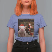 Funny Christmas Pig Selfie With Santa Gift T Shirt For Women - Wonder Print Shop
