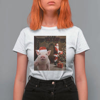Funny Christmas Pig Selfie With Santa Gift T Shirt For Women - Wonder Print Shop